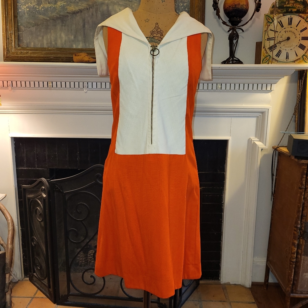 Vintage Junior Sophisticates orange / white sailor collar dress